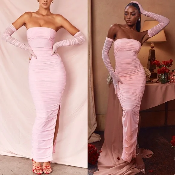 HOUSE OF CB 'Sofia' Fairy Pink Mesh Maxi Dress - Picture 1 of 14